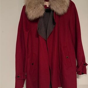 MICHAEL Michael Kors Red light weight Coat with Faux Fur Collar